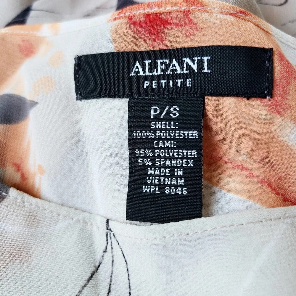 Alfani • Floral Top • Orange & Cream Tunic Blouse • Small Petite - Picture 4 of 4